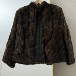 SOLD — Brown Mink Fur Jacket Corded Ribbed Texture Vintage Short Coat XS/S